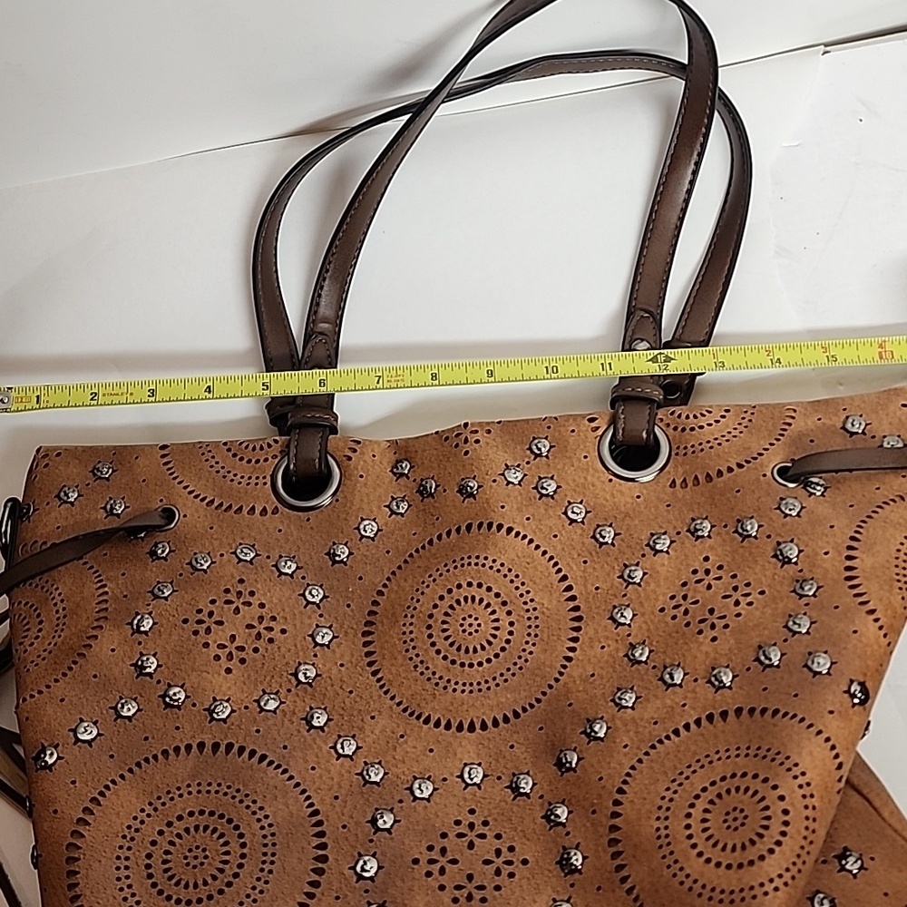Sam & Hadley Large Studded Cognac & Brown 100% PVC Handbag with Tassel Accents - Picture 11 of 13